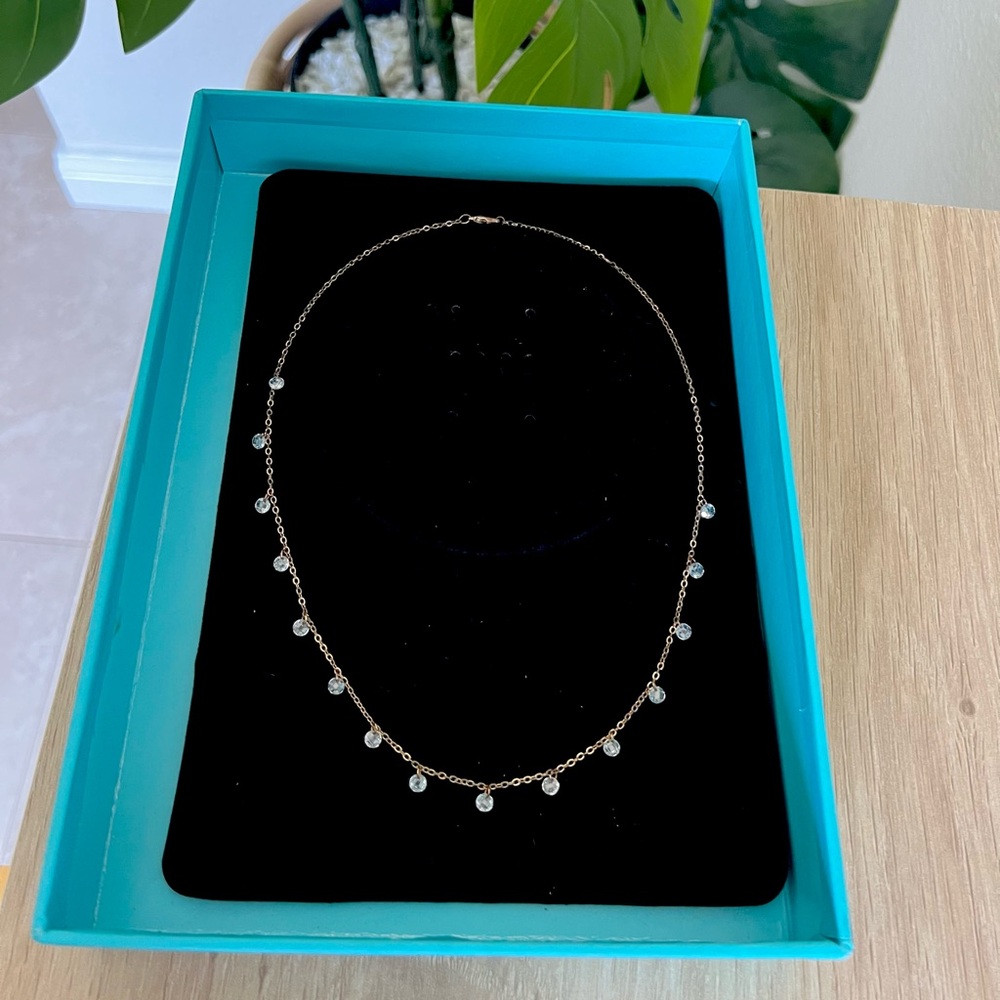 Rose Gold Crystal Beaded Drop Necklace Dainty Minimalist Classic Style
